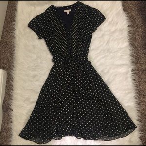 Navy blue and yellow polka dot dress